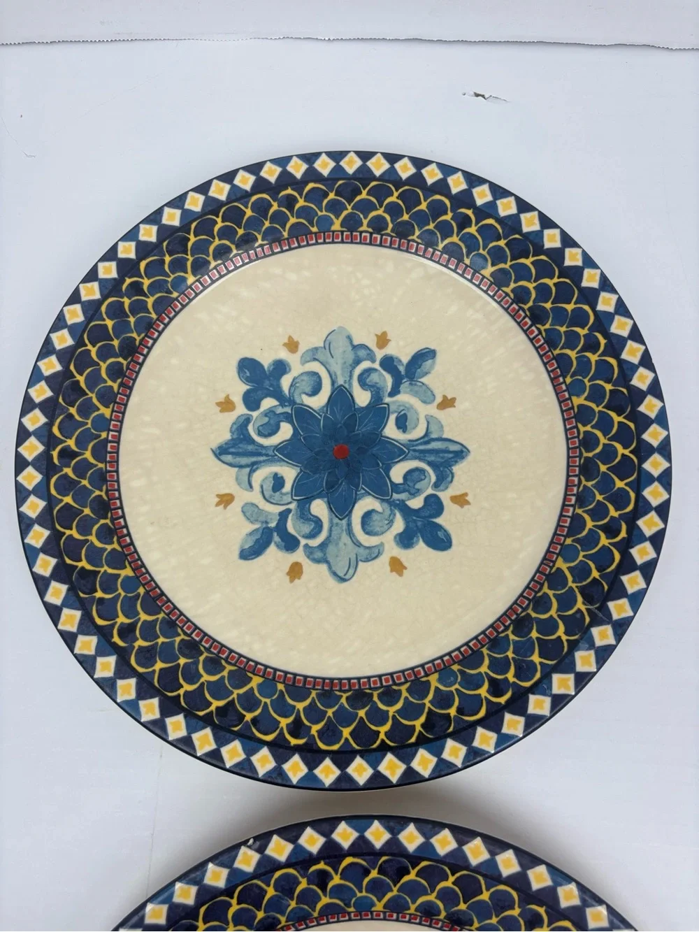Williams Sonoma Sicily Plate Stoneware Floral Medallion Blue Red Mediterranean